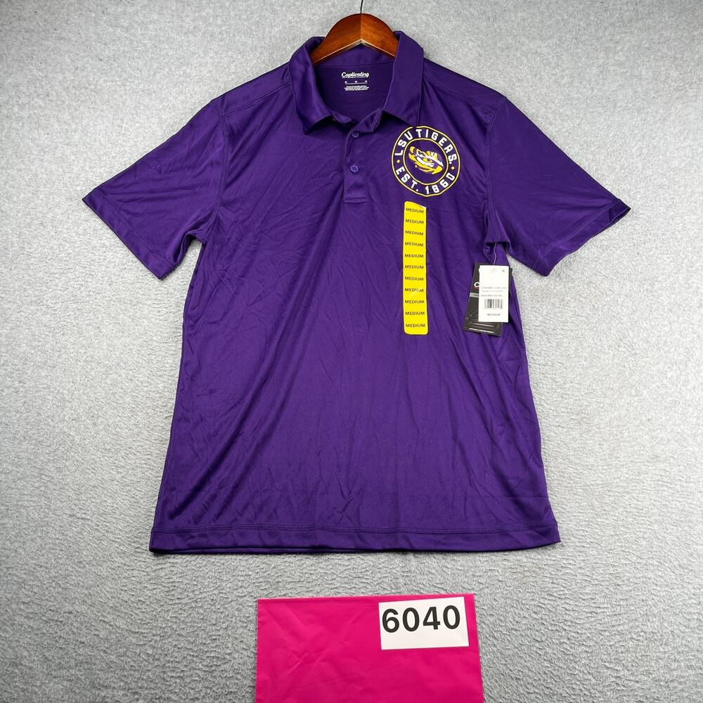LSU Tigers Performance Polo Shirt Mens Purple Medium Stretch NEW NWT